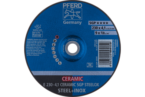 Ściernica tarczowa do zdzierania E 230 × 4,1 × 22,23 mm CERAMIC linia wydajna SG STEELOX do stali/stali nierdzewnej