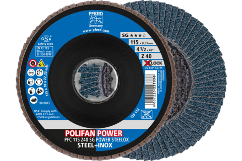 Ściernica listkowa POLIFAN POWER PFC 115 mm X-LOCK stożkowa Z40 SG STEELOX stal/stal nierdzewna