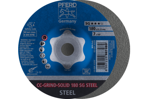 Ściernica tarczowa CC-GRIND-SOLID 180 × 22,23 mm COARSE linia wydajna SG STEEL do stali
