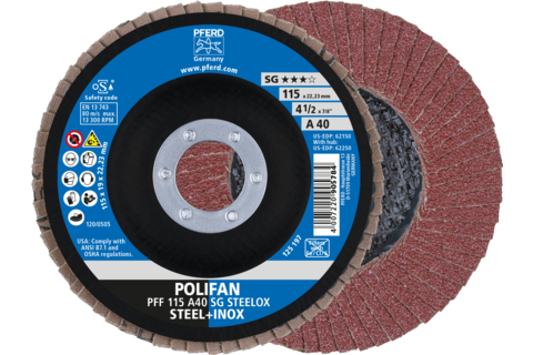 Ściernica listkowa POLIFAN PFF 115 × 22,23 mm płaska A40 linia wydajna SG STEELOX stal/stal nierdzewna