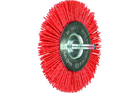 Szczotka tarczowa niepleciona RBU Ø100 mm trzpień Ø6 mm włókno RED Ø1,27 ziarno 80
