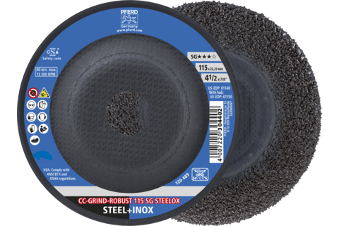 Ściernica tarczowa CC-GRIND-ROBUST 115 × 22,23 mm linia wydajna SG STEELOX do stali/stali szlachetnej