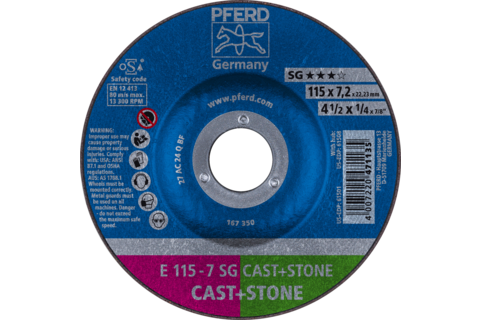 Ściernica tarczowa do zdzierania E 115 × 7,2 × 22,23 mm linia wydajna SG CAST+STONE do żeliwa/kamienia