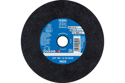 Ściernica tarczowa do cięcia EHT 180 × 1,6 × 22,23 mm prosta linia wydajna SG INOX do stali szlachetnej