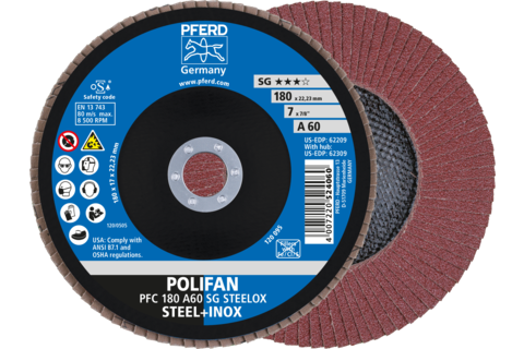 Ściernica listkowa POLIFAN PFC 180 × 22,23 mm stożkowa A60 SG STEELOX stal/stal nierdzewna