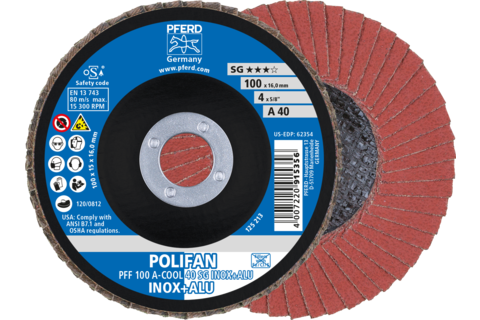 Ściernica listkowa POLIFAN PFF 100 × 16 mm płaska A-COOL 40 SG INOX+ALU stal nierdzewna/aluminium