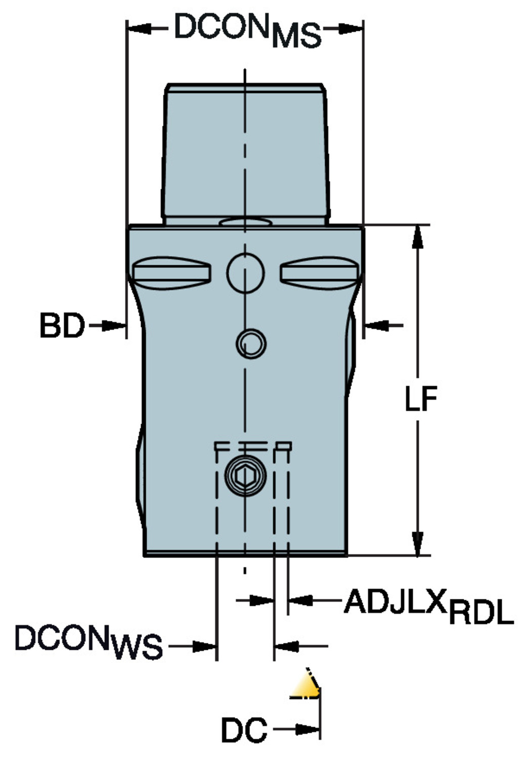 Adapter ze złącza Coromant Capto® na złącze do wykończeniowych głowic wytaczarskich C5-391.37B-12 070B