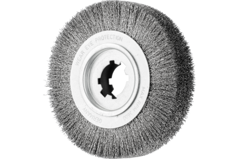 Szczotka do usuwania gratów, niepleciona RBU Ø250 × 60 × 50,8 mm, otwór, drut ze stali nierdzewnej Ø0,50 mm, stacjonarna