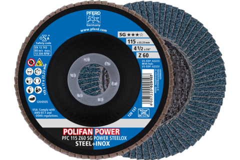 Ściernica listkowa POLIFAN POWER PFC 115 × 22,23 mm stożkowa Z60 SG STEELOX stal/stal nierdzewna