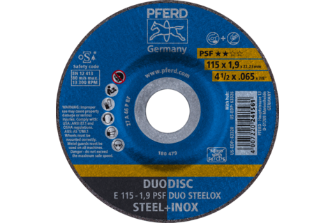 DUODISC Cięcie/szlifowanie E 115 x 1,9 x 22,23 mm kratka Uni.-Linie PSF DUO STEELOX do stali/stali nierdzewnej