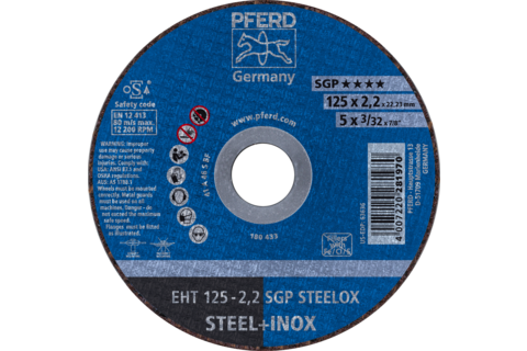 Ściernica tarczowa do cięcia EHT 125 × 2,2 × 22,23 mm prosta linia specjalna SGP STEELOX do stali/stali szlachetnej