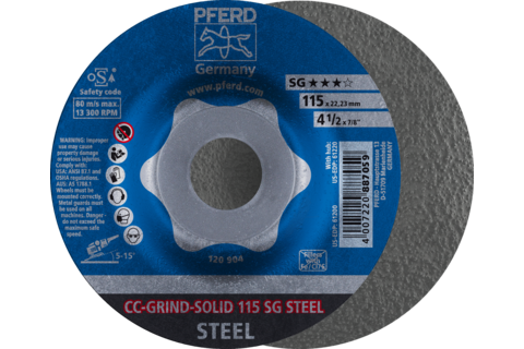 Ściernica tarczowa CC-GRIND-SOLID 115 × 22,23 mm COARSE linia wydajna SG STEEL do stali