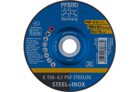 Ściernica tarczowa do zdzierania E 150 × 4,1 × 22,23 mm linia uniwersalna PSF STEELOX do stali/stali nierdzewnej