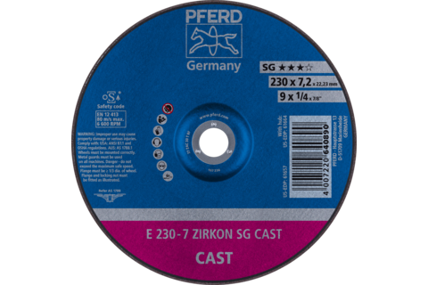 Ściernica tarczowa do zdzierania E 230 × 7,2 × 22,23 mm ZIRKON linia specjalna SGP CAST do żeliwa