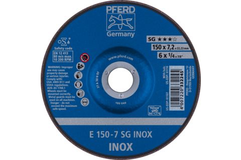 Ściernica tarczowa do zdzierania E 230 × 5,2 × 22,23 mm linia wydajna SG INOX do stali nierdzewnej