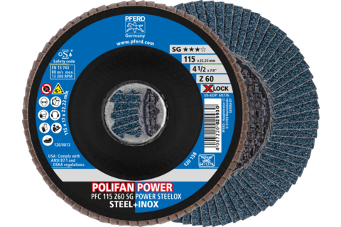Ściernica listkowa POLIFAN POWER PFC 115 mm X-LOCK stożkowa Z60 SG STEELOX stal/stal nierdzewna