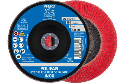 Ściernica listkowa POLIFAN PFC 180 × 22,23 mm stożkowa CO-FREEZE 50 SG INOX stal nierdzewna