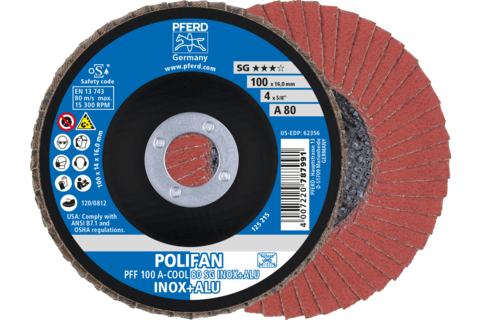 Ściernica listkowa POLIFAN PFF 100 × 16 mm płaska A-COOL 80 SG INOX+ALU stal nierdzewna/aluminium