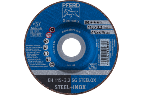 Ściernica tarczowa do cięcia EH 115 × 3,2 × 22,23 mm odgięta linia wydajna SG STEELOX do stali/stali szlachetnej