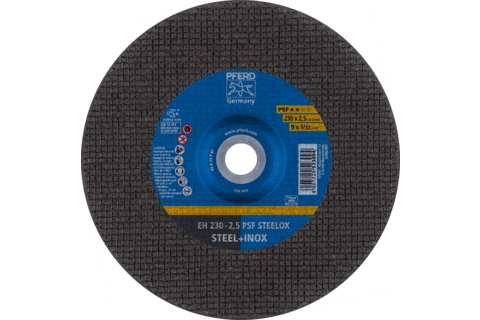Ściernica tarczowa do cięcia EH 230 × 2,5 × 22,23 mm odgięta linia uniwersalna PSF STEELOX do stali/stali szlachetnej