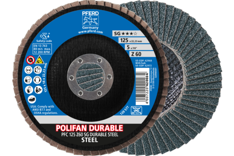 Ściernica listkowa POLIFAN POWER PFC 125 x 22,23 mm stożkowa Z60 linia wydajna SG DURABLE STEEL do stali