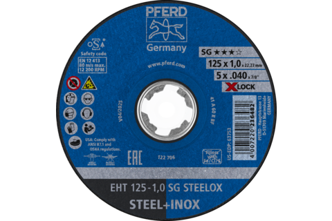 Ściernica tarczowa do cięcia EHT 125 × 1,0 mm X-LOCK prosta linia wydajna SG STEELOX do stali/stali szlachetnej