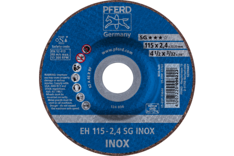 Ściernica tarczowa do cięcia EH 115 × 2,4 × 22,23 mm odgięta linia wydajna SG INOX do stali szlachetnej