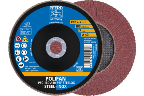 Ściernica listkowa POLIFAN PFC 180 × 22,23 mm stożkowa A40 linia uniwersalna PSF STEELOX stal/stal nierdzewna