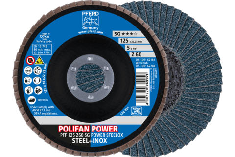 Ściernica listkowa POLIFAN POWER PFF 125 × 22,23 mm płaska Z60 SG STEELOX stal/stal nierdzewna