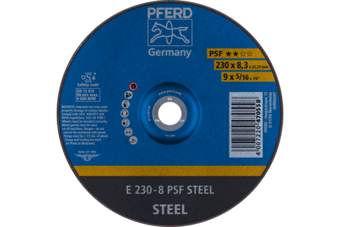 Ściernica tarczowa do zdzierania E 230 × 8,3 × 22,23 mm linia uniwersalna PSF STEEL do stali