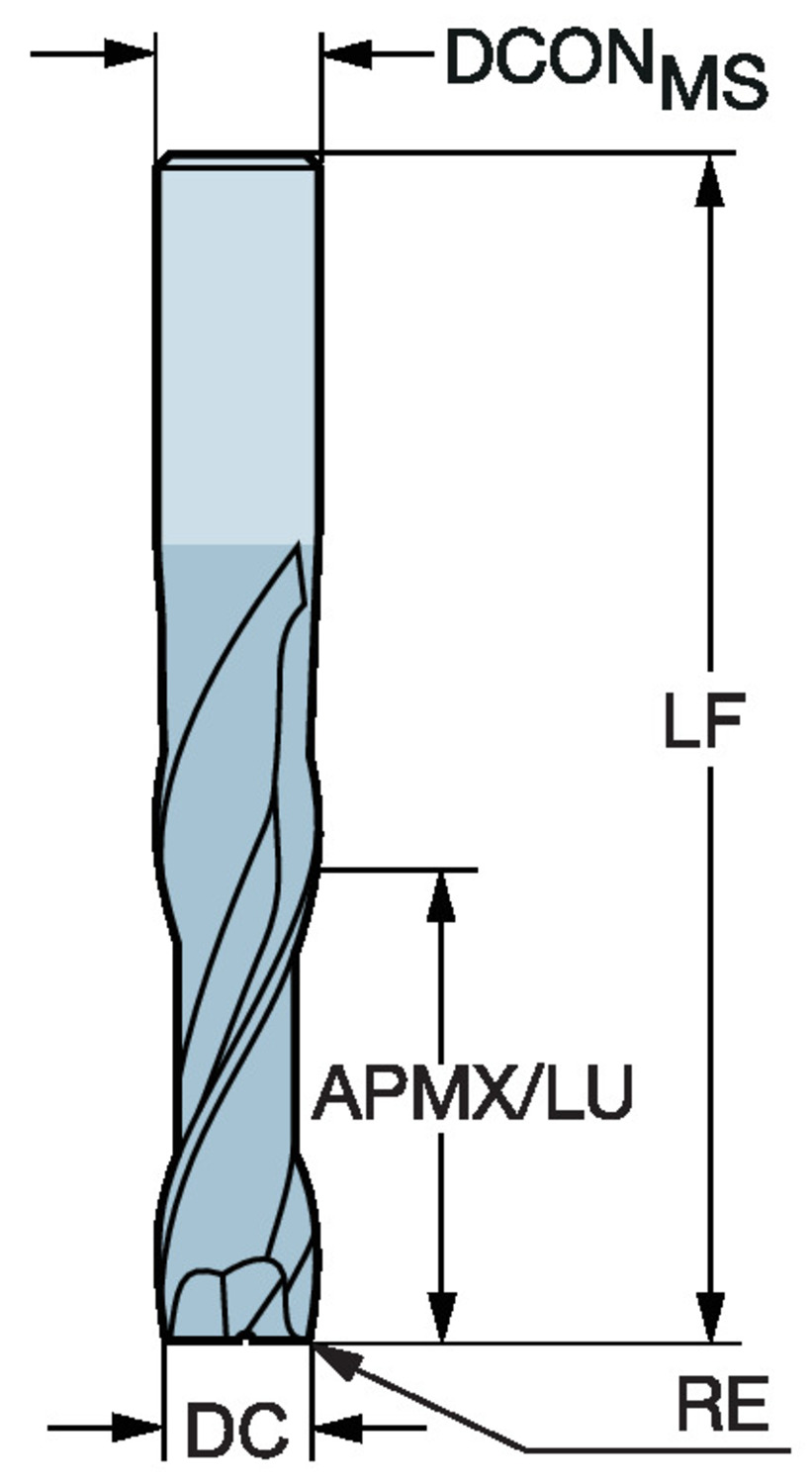 CoroMill® Plura, monolityczne węglikowe frezy trzpieniowe do usuwania dużych wiórów 2P170-1600-NA       H10F