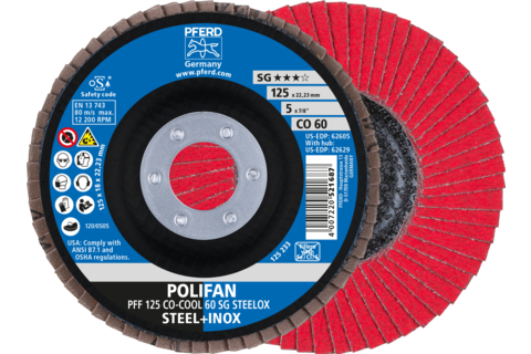 Ściernica listkowa POLIFAN PFF 125 × 22,23 mm płaska CO-COOL 60 SG STEELOX stal/stal nierdzewna