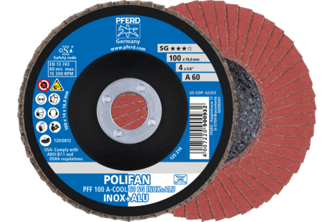 Ściernica listkowa POLIFAN PFF 100 × 16 mm płaska A-COOL 60 SG INOX+ALU stal nierdzewna/aluminium