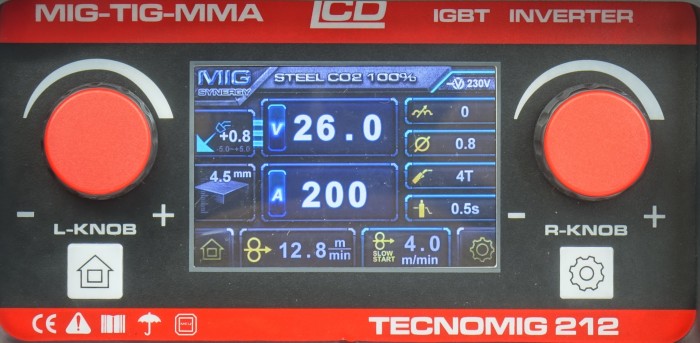 Półautomat spawalniczy TECNO MIG 212 LCD MIG/TIG/MMA SYNERGIC VRD ALU