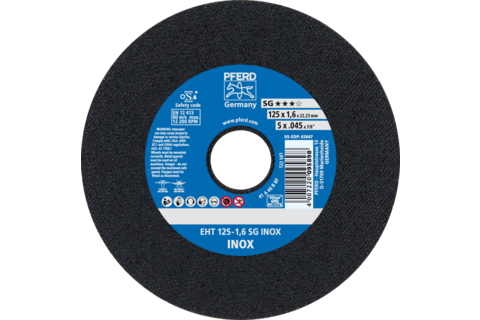 Ściernica tarczowa do cięcia EHT 125 × 1,6 × 22,23 mm prosta linia wydajna SG INOX do stali szlachetnej