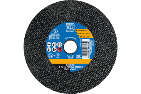 DUODISC Cięcie/szlifowanie E 76 x 1,4 x 10 mm prosty Uni.-Linie PSF DUO STEELOX do stali/ stali nierdzewnej