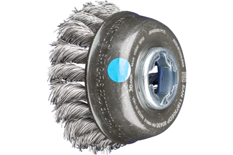 Szczotka garnkowa pleciona TBG Ø80 mm, otwór 22,2 mm/X-LOCK drut ze stali szlachetnej Ø0,50 mm do szlifierki kątowej