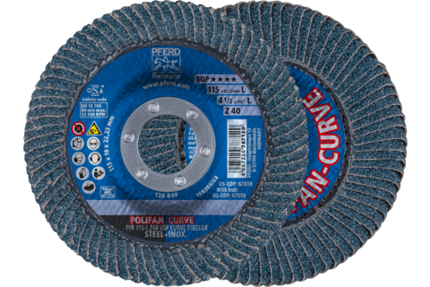 Ściernica listkowa POLIFAN CURVE PFR 115 × 22,23 mm szerokość L Z40 SGP STEELOX do stali/stali nierdzewnej