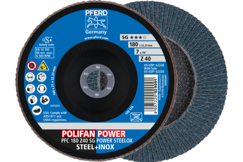 Ściernica listkowa POLIFAN POWER PFC 180 × 22,23 mm stożkowa Z40 SG STEELOX stal/stal nierdzewna