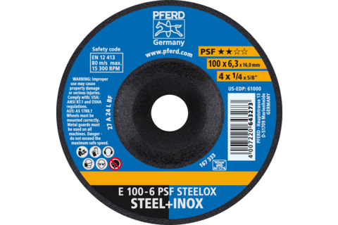Ściernica tarczowa do zdzierania E 100 × 6,3 × 16 mm linia uniwersalna PSF STEELOX do stali/stali nierdzewnej