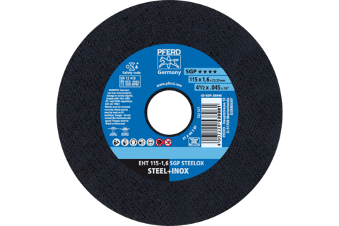 Ściernica tarczowa do cięcia EHT 115 × 1,6 × 22,23 mm prosta linia specjalna SGP STEELOX do stali/stali szlachetnej