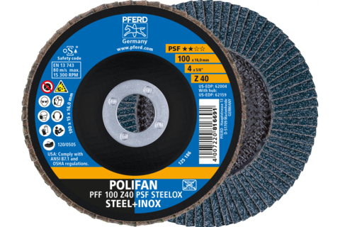 Ściernica listkowa POLIFAN PFF 100 × 16 mm płaska Z40 linia uniwersalna PSF STEELOX stal/stal nierdzewna