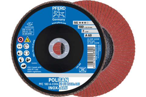Ściernica listkowa POLIFAN PFC 180 × 22,23 mm stożkowa A-COOL 60 SG INOX+ALU stal nierdzewna/aluminium