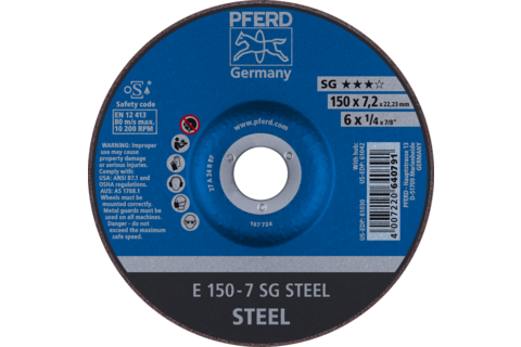 Ściernica tarczowa do zdzierania E 150 × 7,2 × 22,23 mm linia wydajna SG STEEL do stali