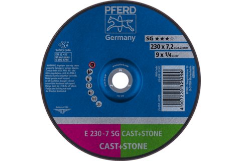 Ściernica tarczowa do zdzierania E 230 × 7,2 × 22,23 mm linia wydajna SG CAST+STONE do żeliwa/kamienia
