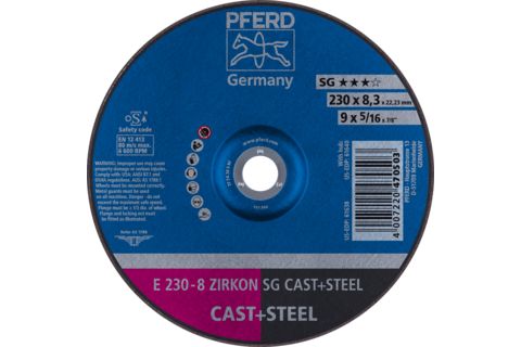 Ściernica tarczowa do zdzierania E 230 × 8,3 × 22,23 mm ZIRKON linia wydajna SG CAST+STEEL do żeliwa/stali