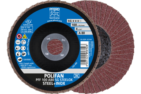Ściernica listkowa POLIFAN PFF 100 × 16 mm płaska A80 linia wydajna SG STEELOX stal/stal nierdzewna