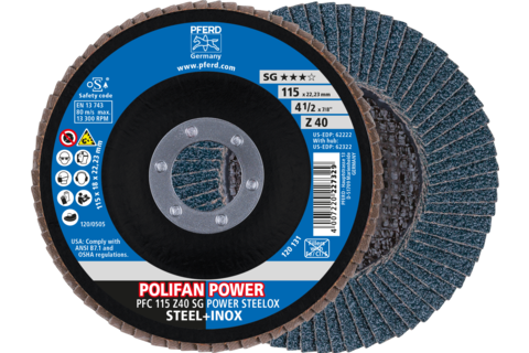 Ściernica listkowa POLIFAN POWER PFC 115 × 22,23 mm stożkowa Z40 SG STEELOX stal/stal nierdzewna