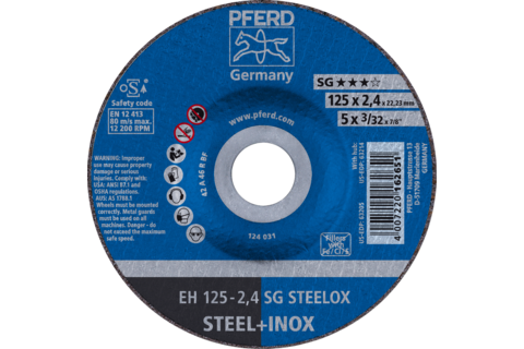 Ściernica tarczowa do cięcia EH 125 × 2,4 × 22,23 mm odgięta linia wydajna SG STEELOX do stali/stali szlachetnej