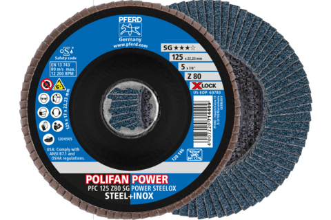 Ściernica listkowa POLIFAN POWER PFC 125 mm X-LOCK stożkowa Z80 SG STEELOX stal/stal nierdzewna